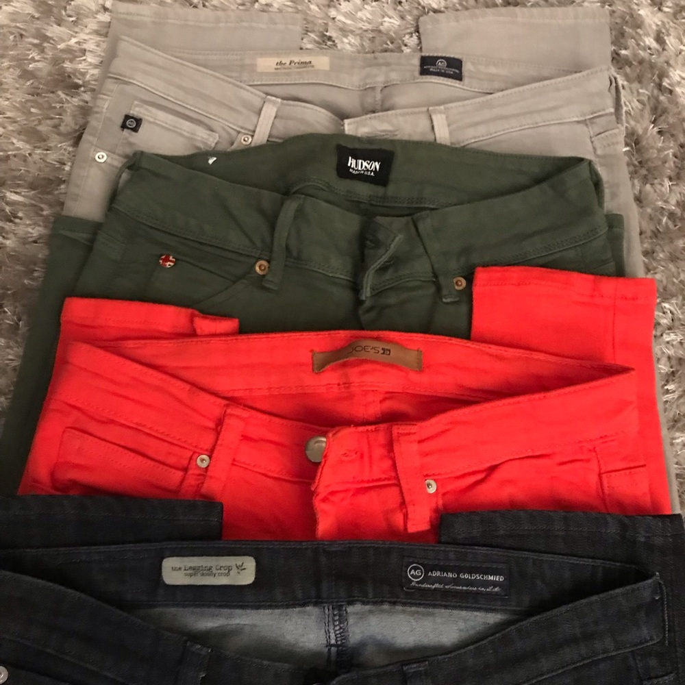 Jeans black red gray and olive green